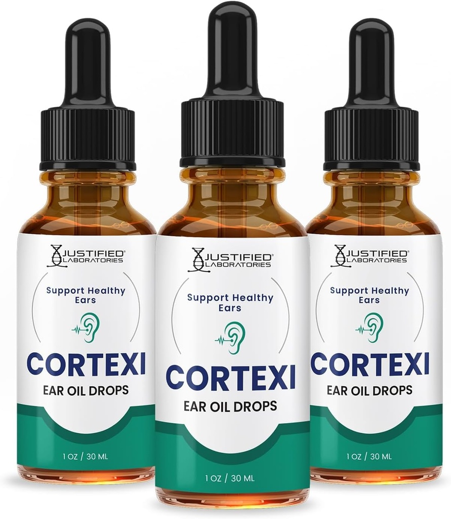 Laboratorios justificados (3 Pack Cortexi Ear Drops Cortexi Aceite de Eardrum saludable soporta los oídos saludables Premium Blend of Essential Oils 3 Bottles