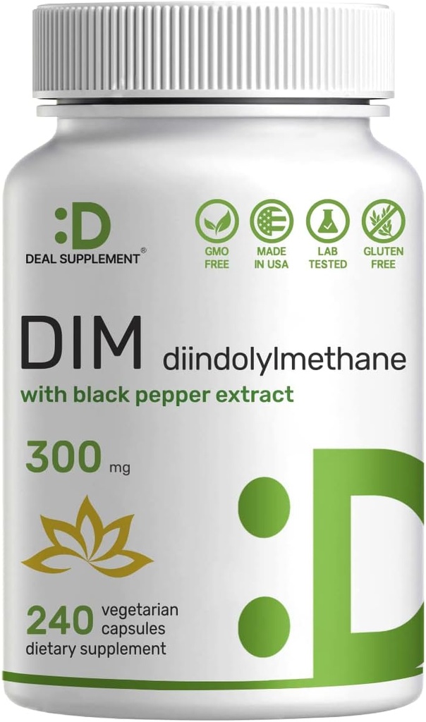 DIM Suplemento 300mg, 240 Caps, 4 Meses de Suministro Ø Estrógeno Balance para Hombres &amp; Mujeres Vida Diindolylmethane Plus Black Pepper Extract for Enhanced Absorption