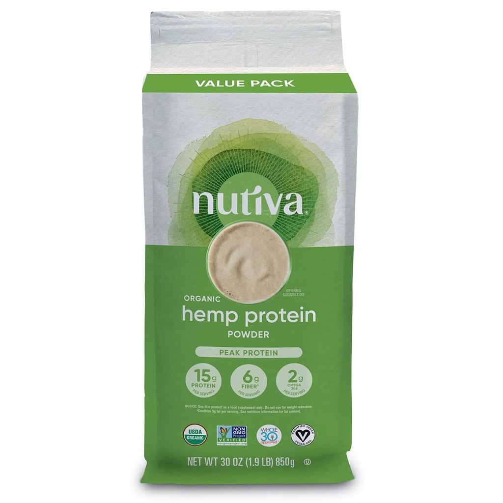 Nutiva Orgánica de cáñamo de cáñamo crudo predestinado Proteína de pico, Proteína de pico, 30 Oz, USDA Orgánica, No GMO, entera 30 Aprobada, Vegana, Libre de gluten " Keto, Proteína vegetal con ácidos esenciales aminoácidos