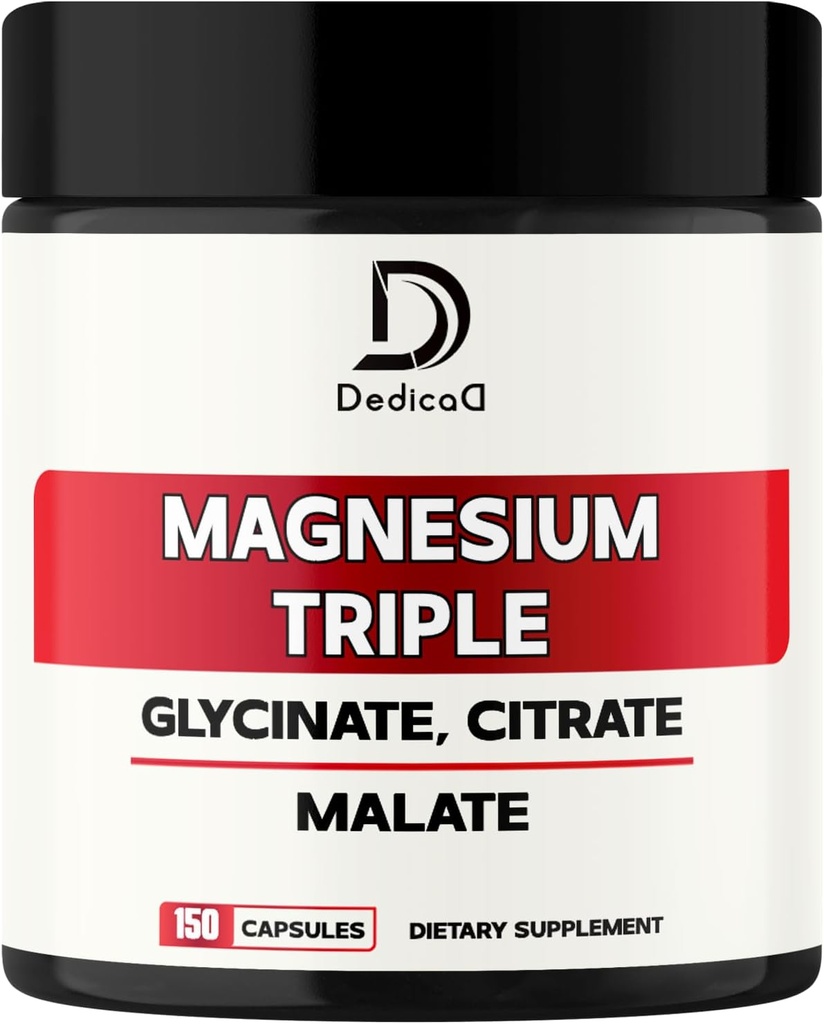 Complejo de magnesio triple 500mg - 150 cápsulas - 100mg Magnesio Elemental Suplemento compuesto con glincinato de magnesio, citrato " Malate - Soporte Salud de huesos, músculo " Sistema inmunitario