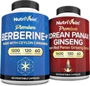 Nutrivein Premium Korean Panax Ginseng Suplemento " Berberine Supplements Bundle: High-Absorption Berberine Complex " Genuine Red Ginseng Bundle for Daily Clarity, Vitality, " Wellness