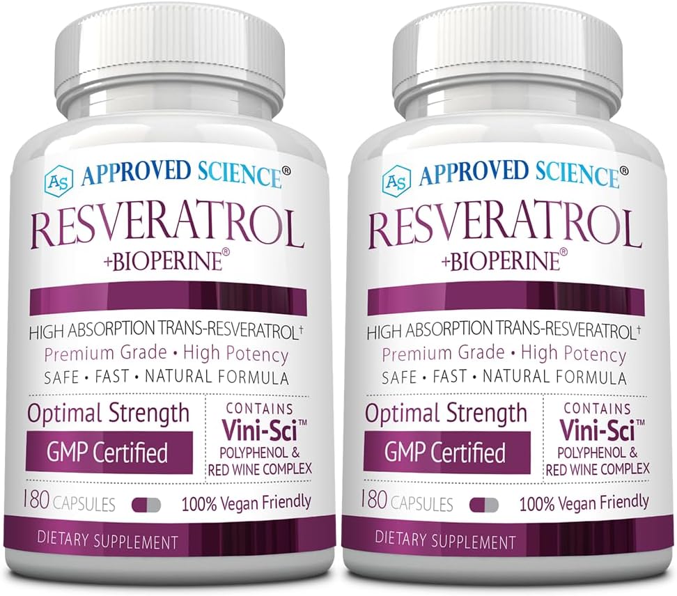 Resveratrol de Science® aprobado - 1000 mg de Trans Resveratrol - 250 mg de Polyphenol - 98% Purity Level - Incluye Bioperine® - 380 Vegan Friendly Capsules - 2 Botellas