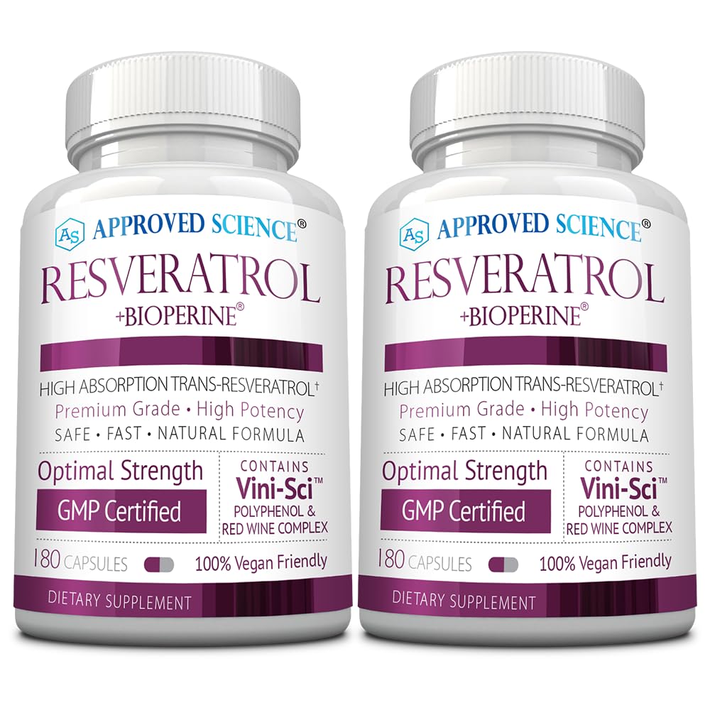 Resveratrol de Science® aprobado - 1000 mg de Trans Resveratrol - 250 mg de Polyphenol - 98% Purity Level - Incluye Bioperine® - 380 Vegan Friendly Capsules - 2 Botellas