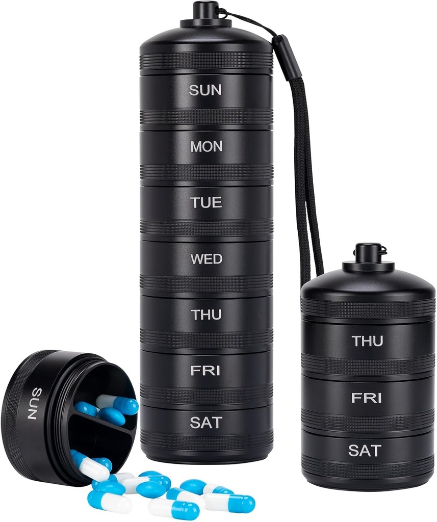 XHT Premium Weekly Metal Pill Organizer 7 Day 2 Times a Day – Waterproof AM PM Pill Organizer Travel Case, Heavy Duty Pill Holder and Pill Box for Medicine, Vitamins, Fish Oil &amp; Supplements