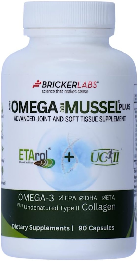 Bricker Labs Omega Cyclo - Mussel Plus UC-II, Premium NZ Green Lipped Mussel Plus UC-II Undenatured Tipo II Collagen, The Ultimate Joint Supplement for Joint Health and Comfort, 90 Capsules