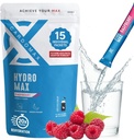 Hydromax Electrolyte Drink Mix – Raspberry 15 Liquid Packets with Potassium &amp; Magnesium – Zero Sugar, Keto & Vegan Electrolytes for Rapid Hydration &amp; Recovery Supplement