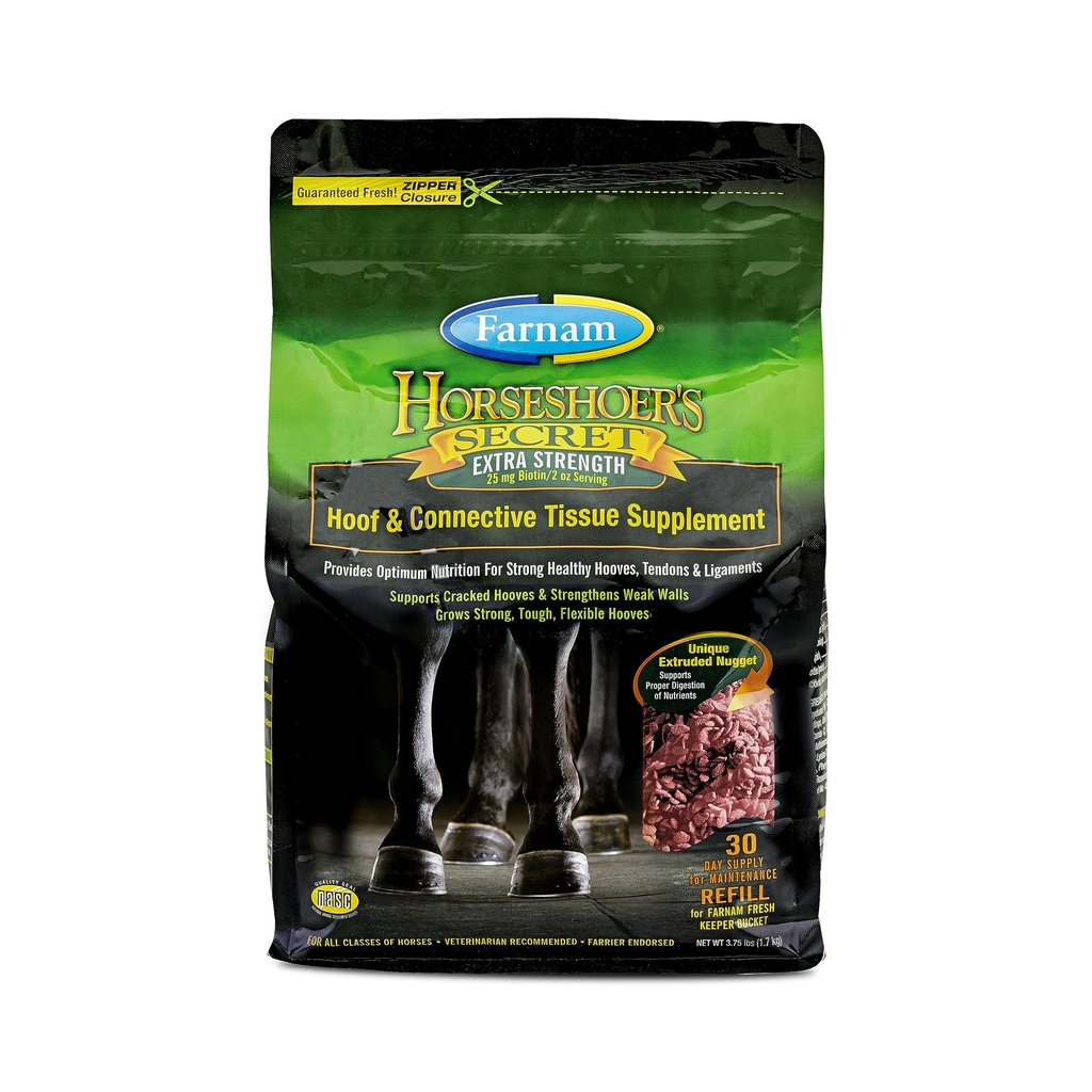 Farnam Horseshoer's Secret EXTRA STRENGTH Hoof Supplement & Connective Tissue Supplement, Promotes strong, healthy hooves, tendons & ligaments, 3.75 lbs., 30 day supply