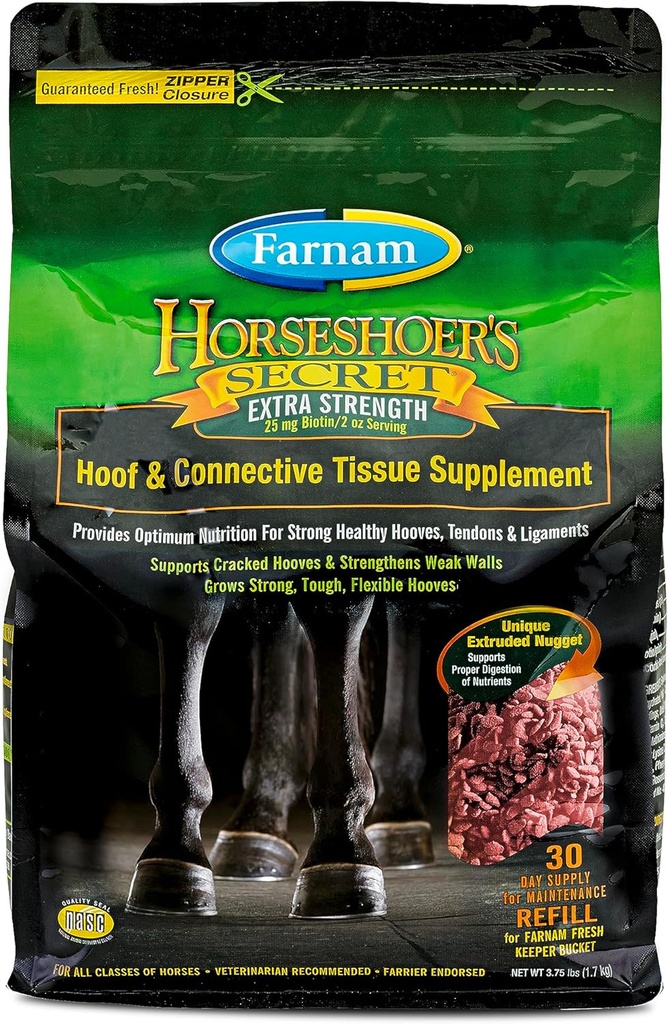 Farnam Horseshoer's Secret EXTRA STRENGTH Hoof Supplement & Connective Tissue Supplement, Promotes strong, healthy hooves, tendons & ligaments, 3.75 lbs., 30 day supply