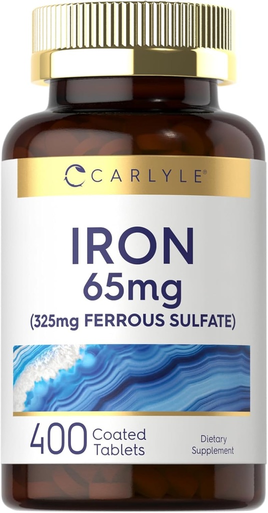 Carlyle Iron Ferrous Sulfate 325mg, 65 mg ← 400 Tablets ← Non-GMO, Gluten Free, and Vegetarian Supplement TEN High Potency