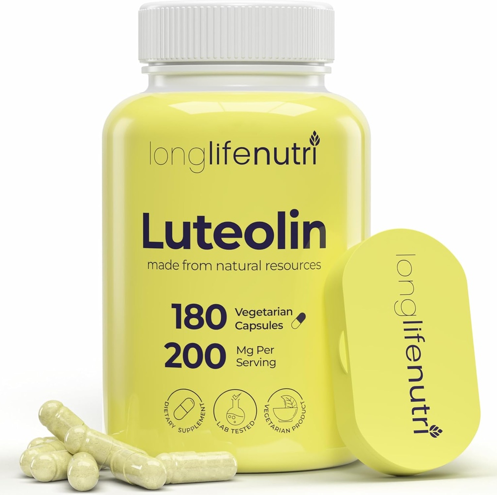 Suplemento de luteolina 200mg - 180 cápsulas vegetarianas, 3 meses de suministro - Fortalecer la función cognitiva " salud general - laboratorio probado, hecho en EE.UU., 2 tamaño de servicio
