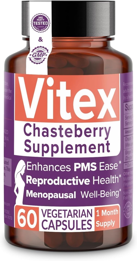 Suplemento íntimo de frambuesa Rose Vitex para mujeres, 1000 mg - Arbol de Chaste Berry para equilibrio hormonal, fertilidad " PMS Support, ciclos regulados - 60 cápsulas