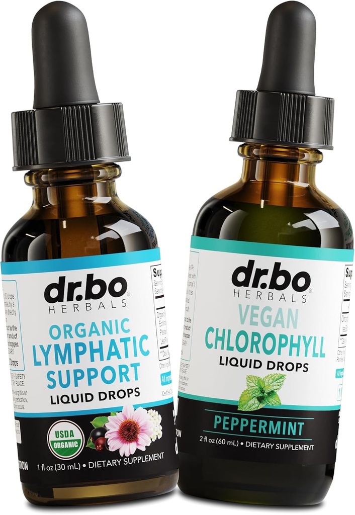 Lymphatic Drainage Supplements & Chlorophyl - Organic Lymphatic Support Liquid Drops Cleanse & Liquid Chlorophyll Drops Odor Cleanse Body Detox - Internal Deodorant Detox Drainage