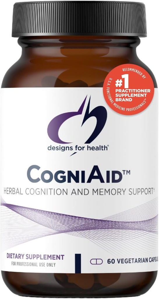 Diseños para CogniAid de Salud - Herbal Memory + Mood Formula con Green Tea Extract, Wild Blueberry + Bacopa (60 cápsulas)