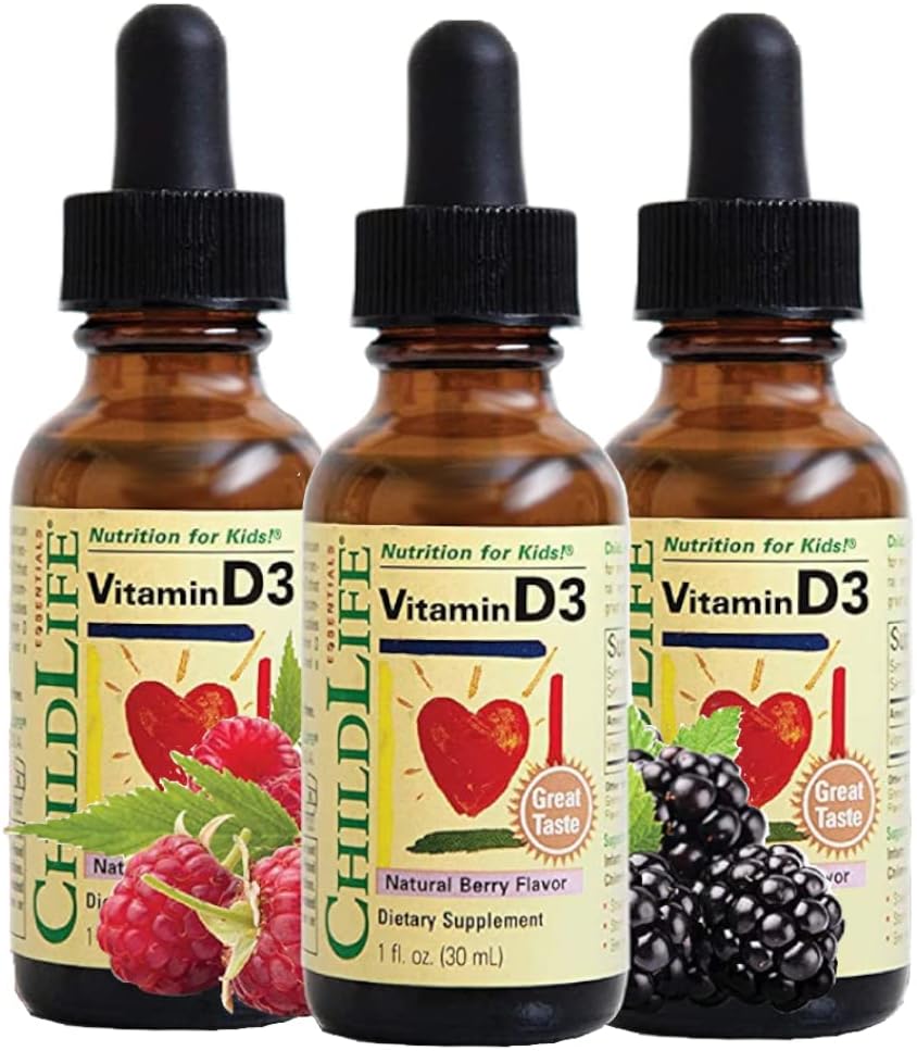NILDLIFE ESSENTIALS Vitamina D3 gotas - Vitamina D gotas para bebés, gotas de vitamina D bebé, vitamina D líquido para niños, niños pequeños 1-3, 500 UI por servicio - Berry natural, 1 Fl Oz (Pack of 3)