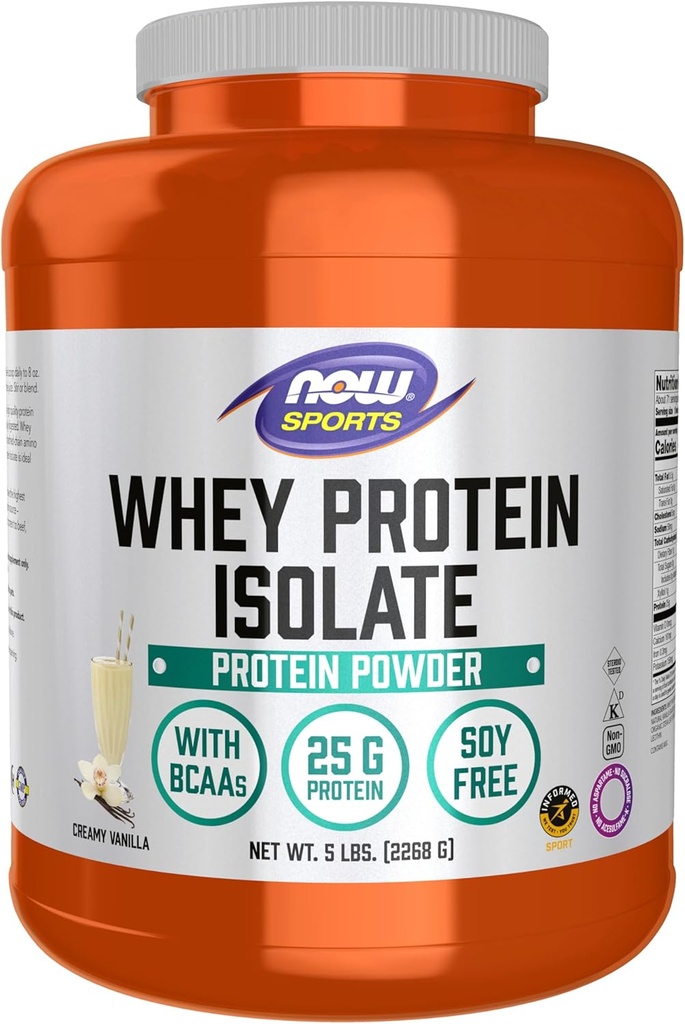 AHORA Foods Sports Nutrition, Whey Protein Isolate, 25 g Con BCAAs, Creamy Vanilla Powder, 5 libras