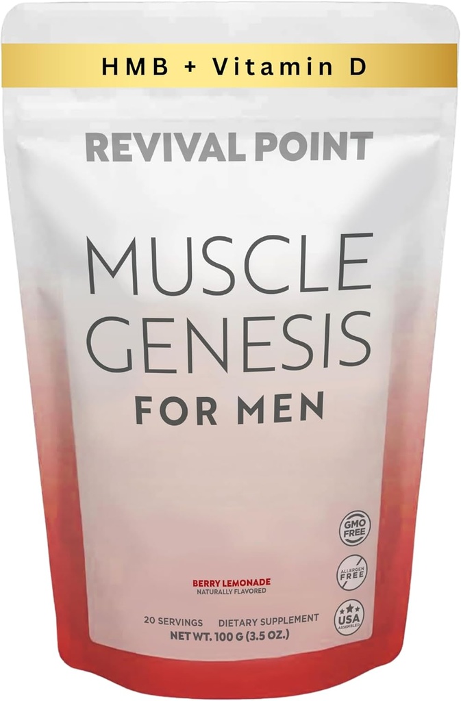Muscle Genesis HMB y Vitamina D3 Suplemento con MyHMB, Calcio y VIT C – 5000mg Por Serving – promueve la recuperación, la masa muscular magra y el envejecimiento saludable en los hombres