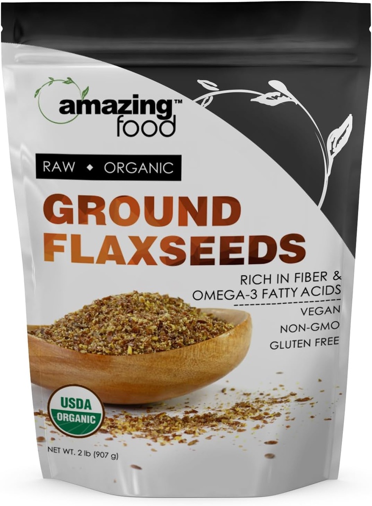 Amazing Food Ground Flaxseed Powder TENER 2 Lbs TEN USDA Certified Organic TEN Vegan ANTE NO GMO TENIDO Gluten Free TEN Made in USA