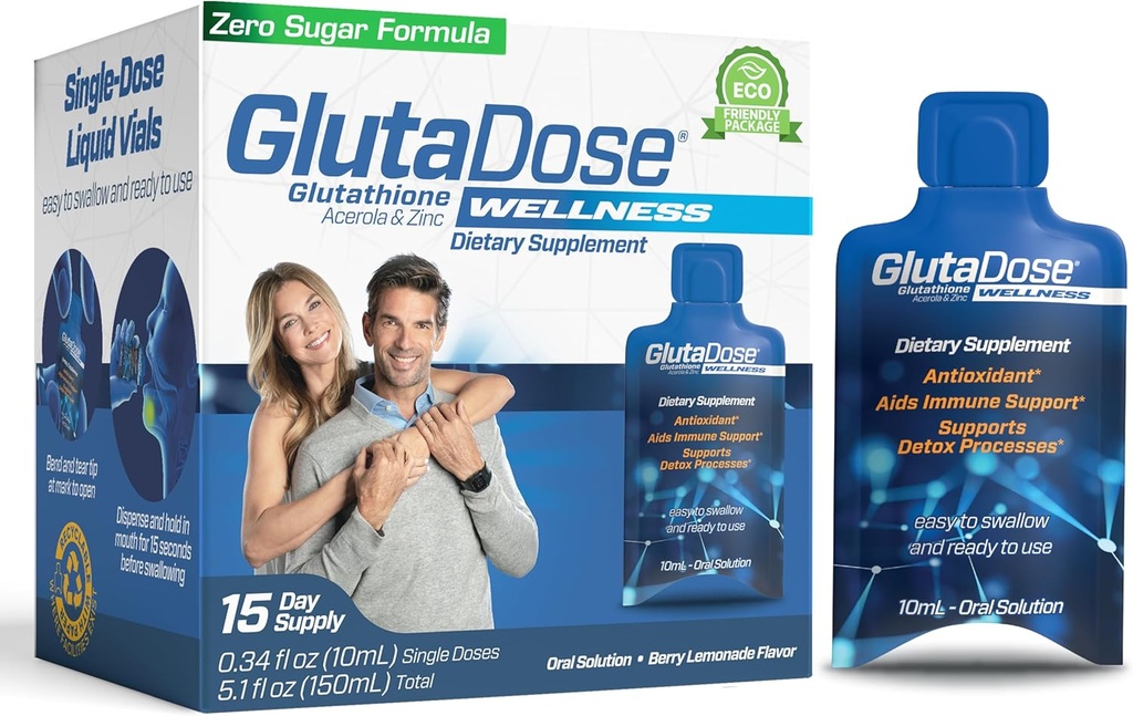 Líquido Glutathione gotas, Lemon Berry Acerola con zinc, Vitamina diaria &amp; Mineral Blend, Zero Sugar Fórmula, 0.34 fl oz, Pack de 15