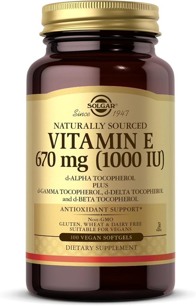 Solgar Vitamina E 670 mg (1000 UI) - 100 Vegan Softgels - Antioxidante natural - No GMO, Gluten Gratis - 100 Servings