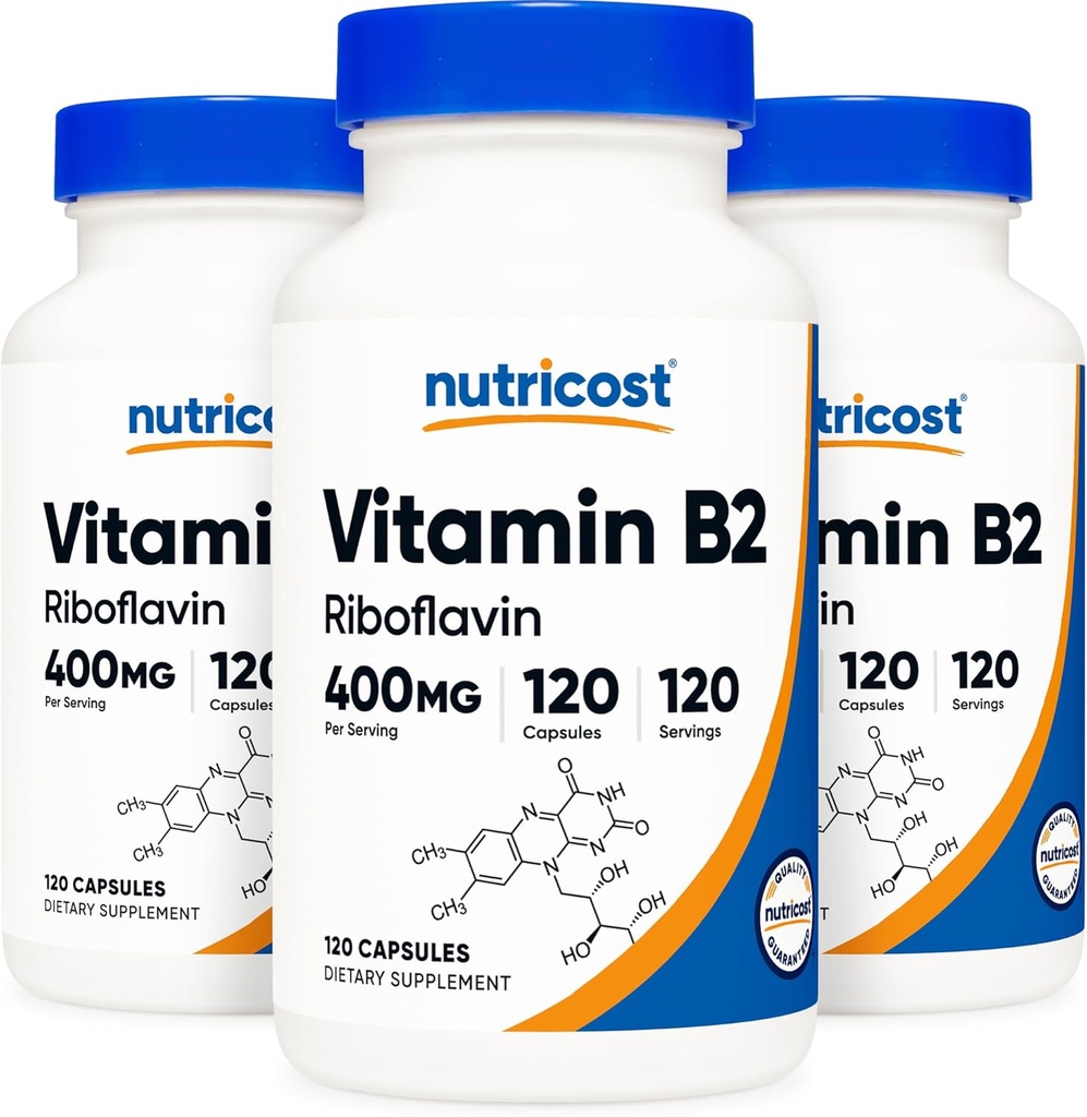 Nutricost Vitamina B2 (Riboflavin) 400mg, 120 cápsulas (3 botellas)