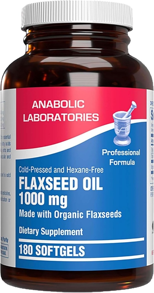 Cold Presionado Aceite de Flaxseed Orgánica 1000mg Softgels - No GMO Aceite de semilla de Flax Orgánica Rico en Occurring natural Omega 3 6 9 para beneficios completos del cuerpo - Fish Free Omega 3 Suplemento (180 Softgels)