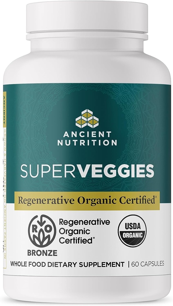Antigua Nutrición Regenerativa Certificada orgánica SuperVeggies Capsules, soporta Gut e Immune System Health, Hecho con Probióticos, Kale, Broccoli y Spinach, 60 Conde