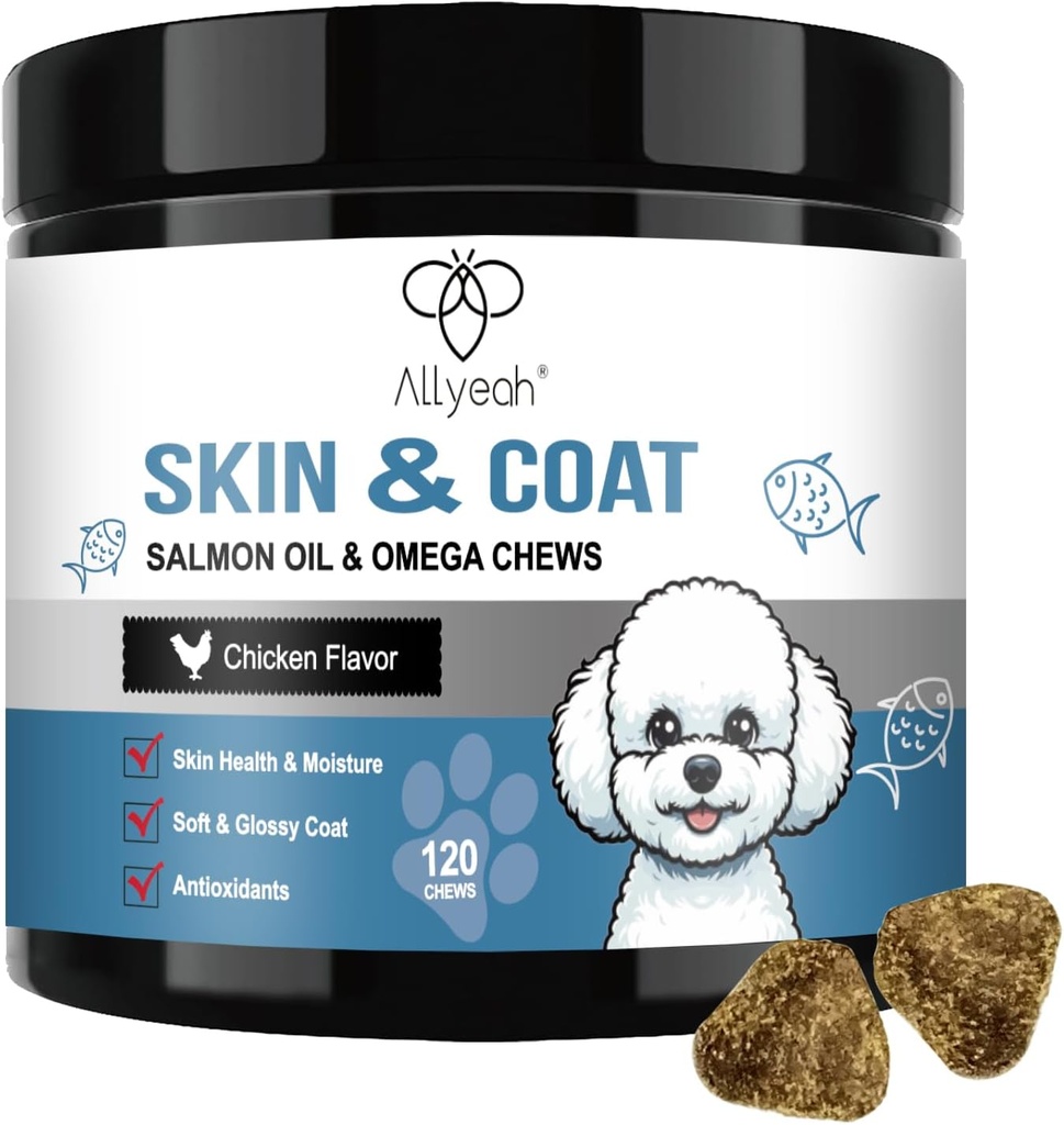 Omega 3 aceite de pescado para perros, piel de aceite de salmón y suplemento de carne para perros Alivio de la alergia del perro, Tratamiento de alivio de la piel seca y picante, cerdas de alergia - perros anti caseríos - mangos brillantes - EPA &amp; DHA