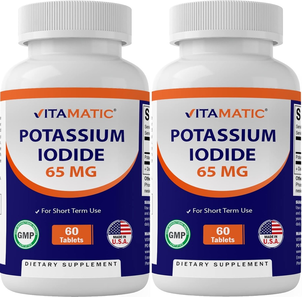 Vitamatic Potassium Iodide 65 mg por Serving - 60 Tablets - Tiroid Support - KI Pills (60 Cuenta (Pack of 2))