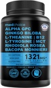12-en-1 Ginkgo Nootropic Biloba para Apoyo al Cerebro, Memoria y Focus - B12, Alpha GPC, L Theanine y Suplementos de Choline con Bioperina No Caffeinated 1321mg (60ct)