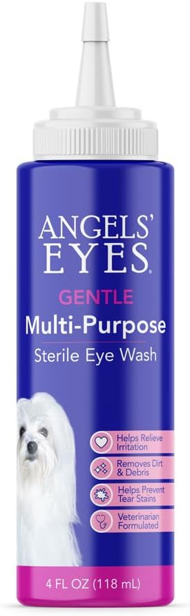 Ojo Sterile Wash 4 oz limpiador de ojos y enjuague, reductor de manchas de lágrimas para alergias, desechos, moco, irritación y ojos lluviosos para todos los perros con ácido cúrico