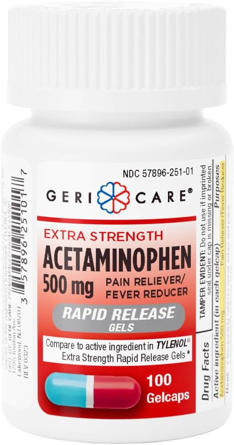 Gericare Extra Strength Acetaminophen 500mg Rapid Release Gelcaps, Doin Relief 100 Count (Pack of 1)