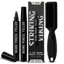 Striking Viking Beard Pencil Filler for Hombre - Pack of 2, Jet Black - Waterproof Long-Lasting Beard Pen - 4-Pronged Tip for Gap Repair & Barber Pencil - Soft Bristle Brush &amp; Pen Filler