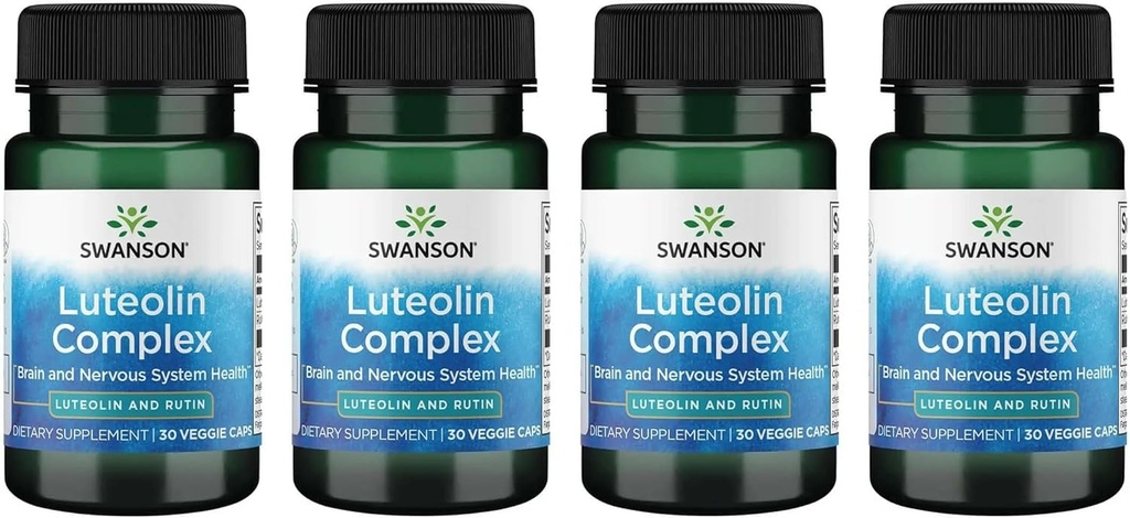 Swanson Luteolin Complex w/Rutin - Brain Support Supplement Promoting Memory, Mood & Cognitive Health - Natural Formula to Help Maintain Nervous System - (30 Veggie Capsules) 4 Pack