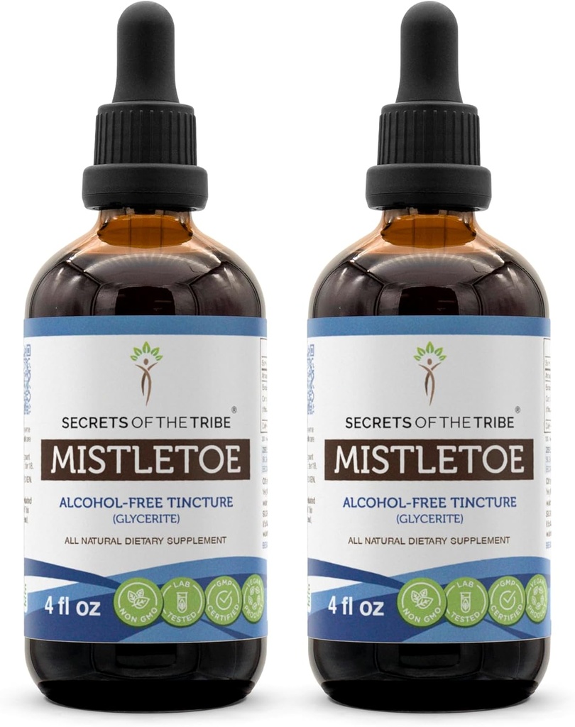 Secrets of the Tribe Mistletoe Tincture Alcohol-Free Liquid Extract, Mistletoe (Viscum Album) Dried Herb (2x4 FL OZ)