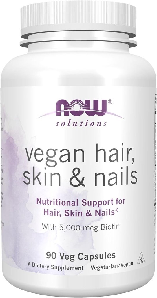 Soluciones alimentarias, cabello vegano, uñas de piel, soporte nutricional con 5000 mcg Biotina, 90 cápsulas de verduras