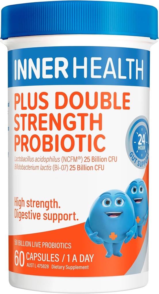 Probióticos de salud interna - Mantener el equilibrio de la flor de Gut para mejorar la digestión, sistema inmunológico, reducir los síntomas de gastro como diarrea, calambre " dolor - una vez al día - doble fuerza - 60 cuenta