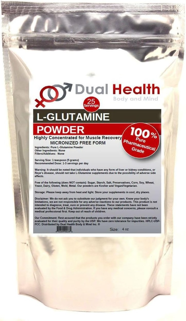 L-Glutamine (4 oz) Pure Powder 5000mg Free Form Bulk Supplements, Made in USA, Immune Digestion GI Support Leaky Gut Health Muscle Energy Stamina Endurance Strength