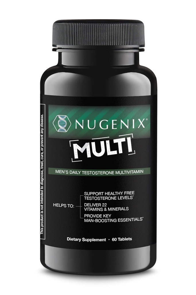 Nugenix Multivitamínico para Hombres, Multivitamina y Testosterona Soporte - 19 Vitaminas y Minerales, soporta la testosterona libre, Balance Cortisol, promueve la producción de óxido nítrico, Flujo de sangre - 60 Tabletas