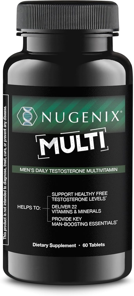 Nugenix Multivitamínico para Hombres, Multivitamina y Testosterona Soporte - 19 Vitaminas y Minerales, soporta la testosterona libre, Balance Cortisol, promueve la producción de óxido nítrico, Flujo de sangre - 60 Tabletas