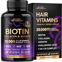 Biotina ¦ Collagen ← Ácido Hialurónico Silencioso Keratin - Suplemento Clínica - Apoyo para el crecimiento del cabello, Esquí y uñas - 25000 mcg Vitaminas B2, B3, B6 &amp; B7 + B1 - Hecho en EE.UU. - Mujeres &amp; Hombres