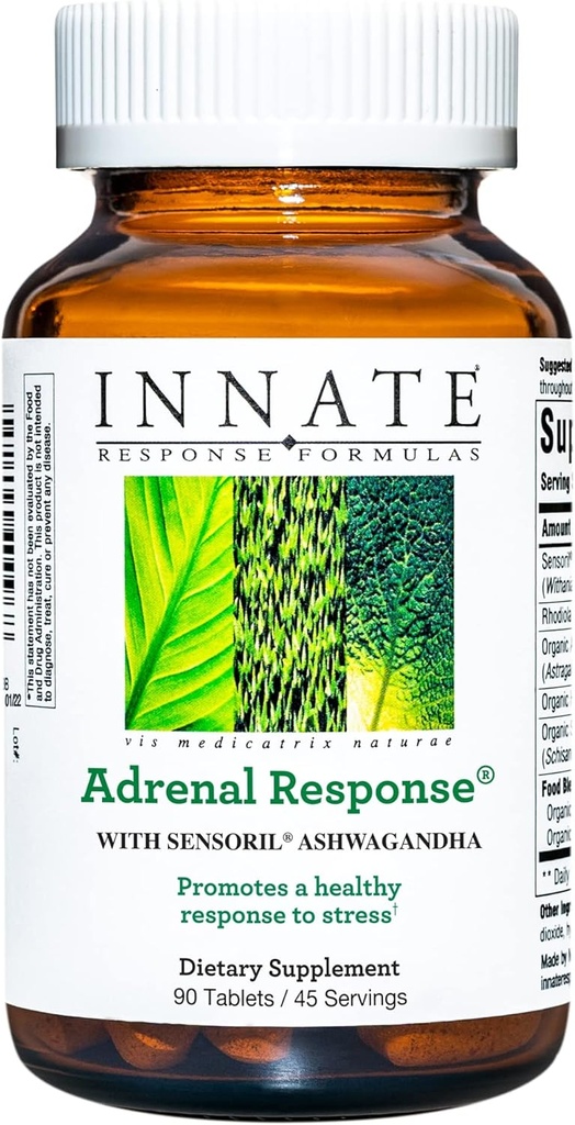 Fórmulas de Respuesta INNATE - Suplemento Herbal de Respuesta Adrenal - Con Ashwagandha - promueve la respuesta óptima al estrés - No GMO, Vegetariano y Sin 9 Alérgenos Alimentarios - 90 Tablets (45 Servimientos)