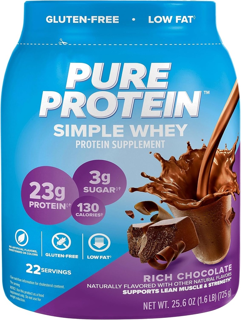 Proteína pura Polvo de proteína simple, sin gluten, Proteína 23G, Chocolate rico, 1,6 libras