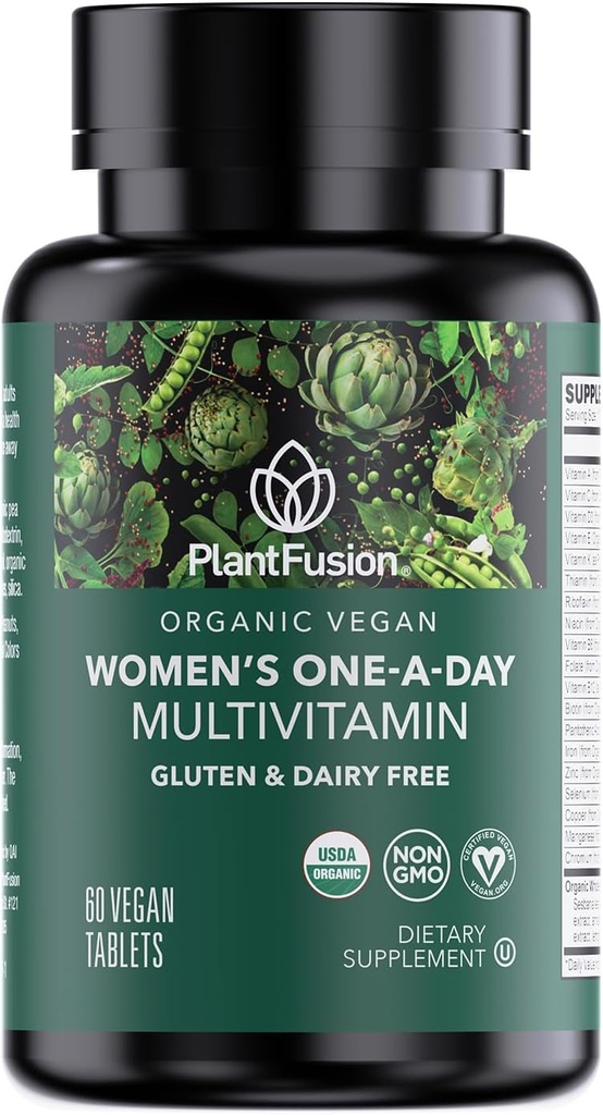 PlantFusion Organic Multivitamin for Women - One Daily Whole Food Blend Women's Multivitamin - Vegan, Non-GMO, Gluten Free &amp; Dairy Free - 60 Tablets (2 Month Supply)