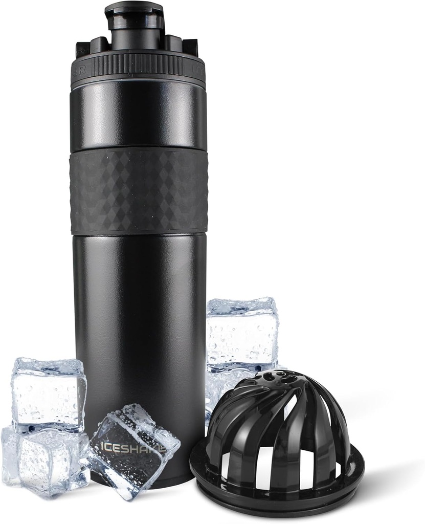 Hielo Shaker Aislamiento Acero Insulado Botella Silencio 20 oz, Negro Silencioso frío por 24+ Horas Silencio Copa Insulado con Twist-on Agitator ← Botella libre de olor para Protein Shakes, Agua, Moquetas, Cocktails