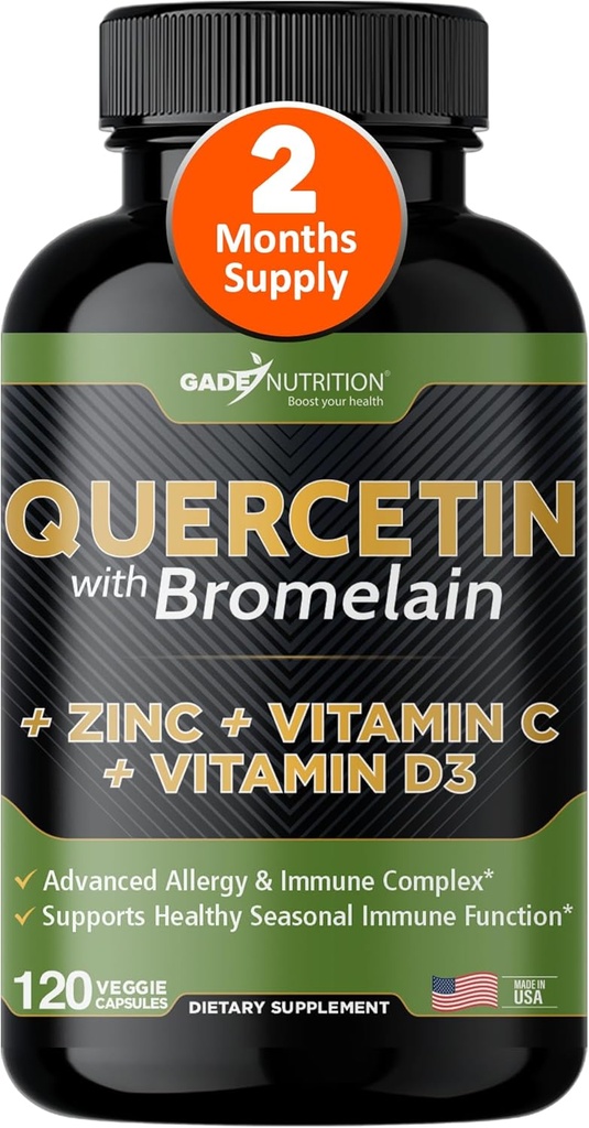 Gade Nutrición Quercetina con Bromelaina Vitamina C y Zinc Vitamina D3 TENIDO Apoyo Inmunitario Suplemento en Capsules ← No-GMO, Libre de gluten, Vegan Silencio Hecho en los EE.UU.