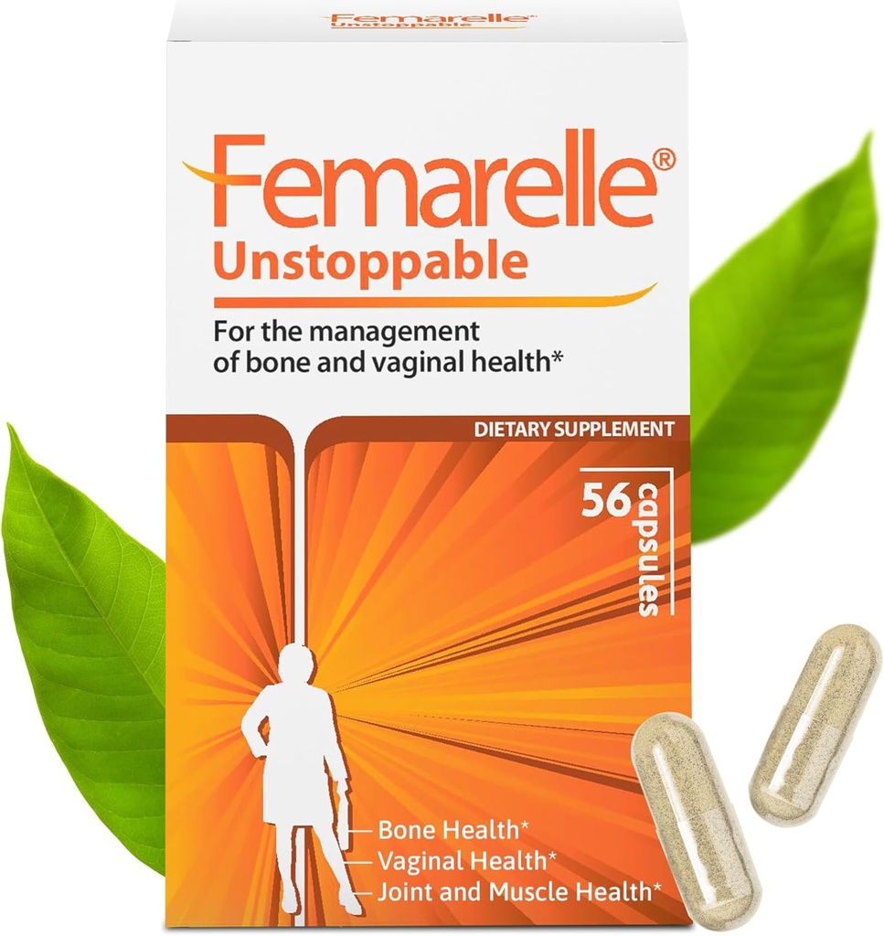 Femarelle® Unstoppable –Suplemento diario para las mujeres – Bono de apoyo, músculos y articulaciones " Salud vaginal – 56 cápsulas – no jornal – clínicamente estudiado