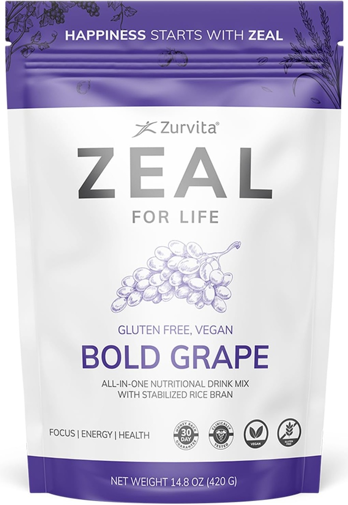 Zurvita - Zeal for Life - Bold Grape Flavor - Daily Nutritional Supplement for Vitality, Immunity, " Global Wellness - 30-Day Wellness Bag, 420 Grams