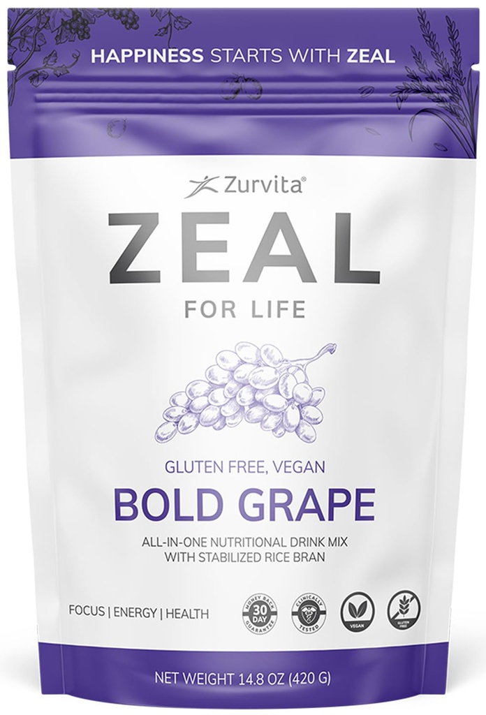 Zurvita - Zeal for Life - Bold Grape Flavor - Daily Nutritional Supplement for Vitality, Immunity, " Global Wellness - 30-Day Wellness Bag, 420 Grams