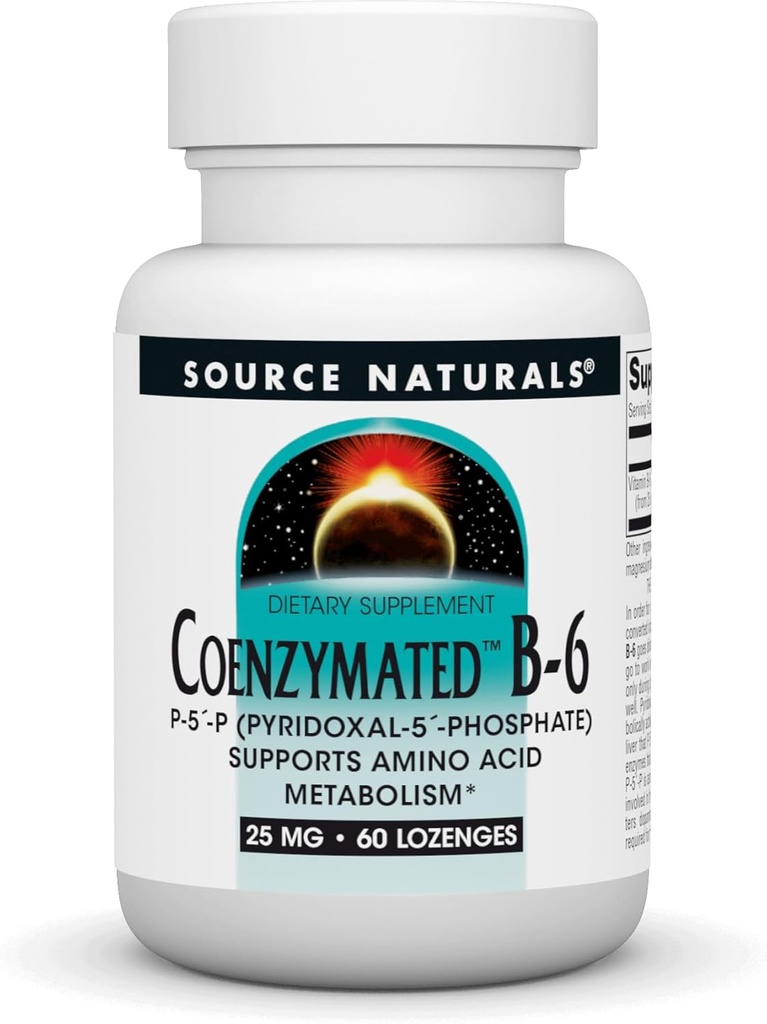 Fuente Naturales Coenzimated B-6 25mg P-5 Pyridoxal-5 Phosphate Fast-Acting, Quick Dissolve Vitamin Supports Amino Acid Metabolism* - 60 Lozenges