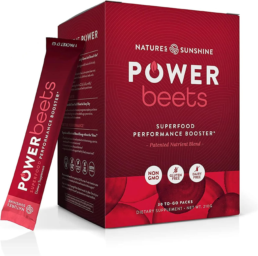 Nature's Sunshine Power Beets – Patented Nutrient Blend of Beet Root Powder and Nutrients to Promote Performance, Mental Clarity, & Vitality – Non-GMO, Soy & Gluten Free – 30 Servings to-Go Packs